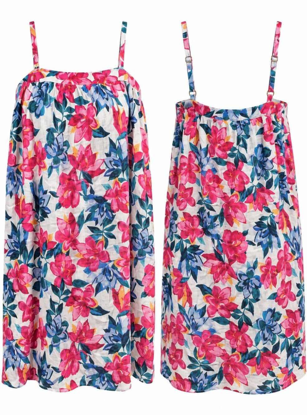 NWT Andie Floral Linen Blend Swim Cover Up Dress Pink Blue M Resort Cruise Beach